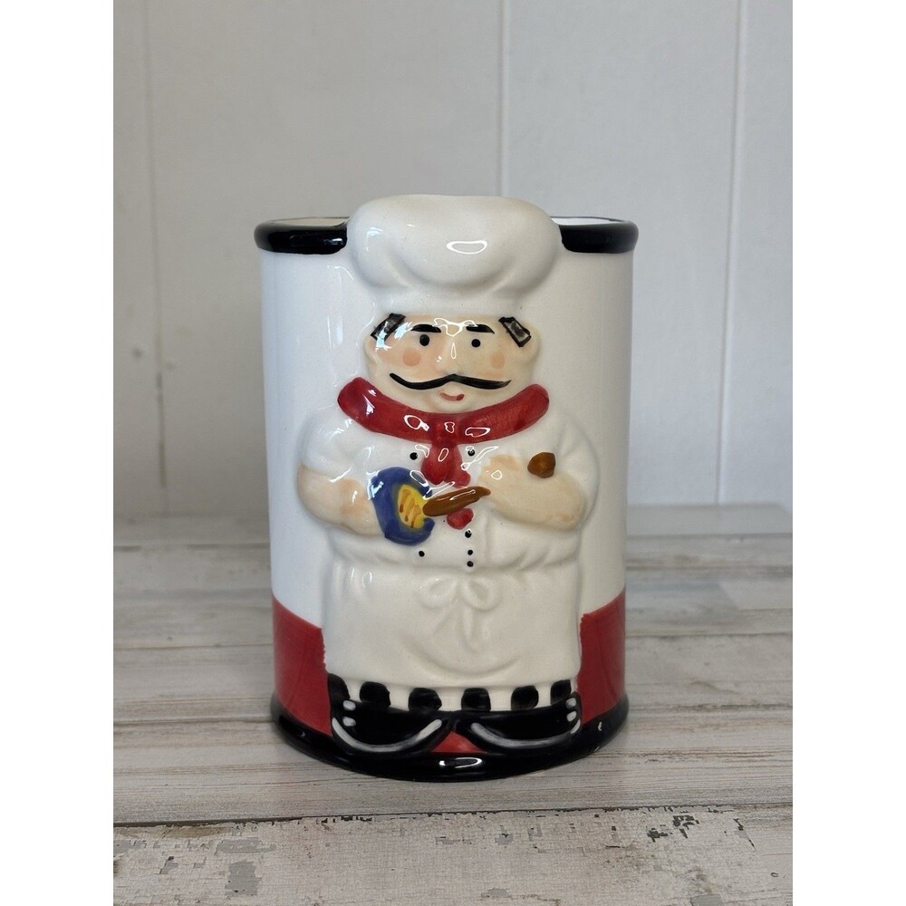 2000s Italian Bistro Chef Plump/Fat Chef Kitchen Utensil Holder Tuscan